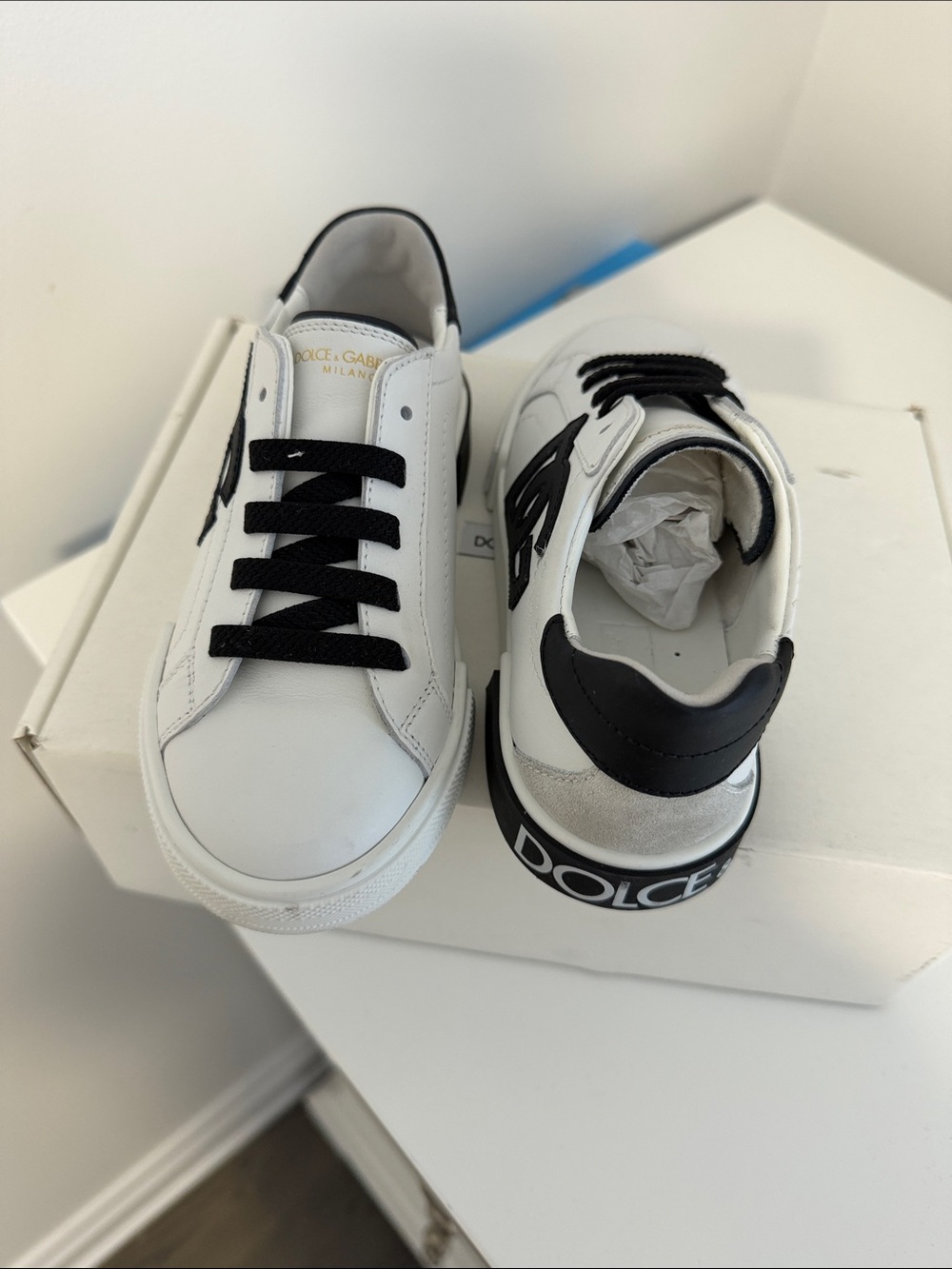 Dolce & Gabbana Kids White Sneakers with Black Accents